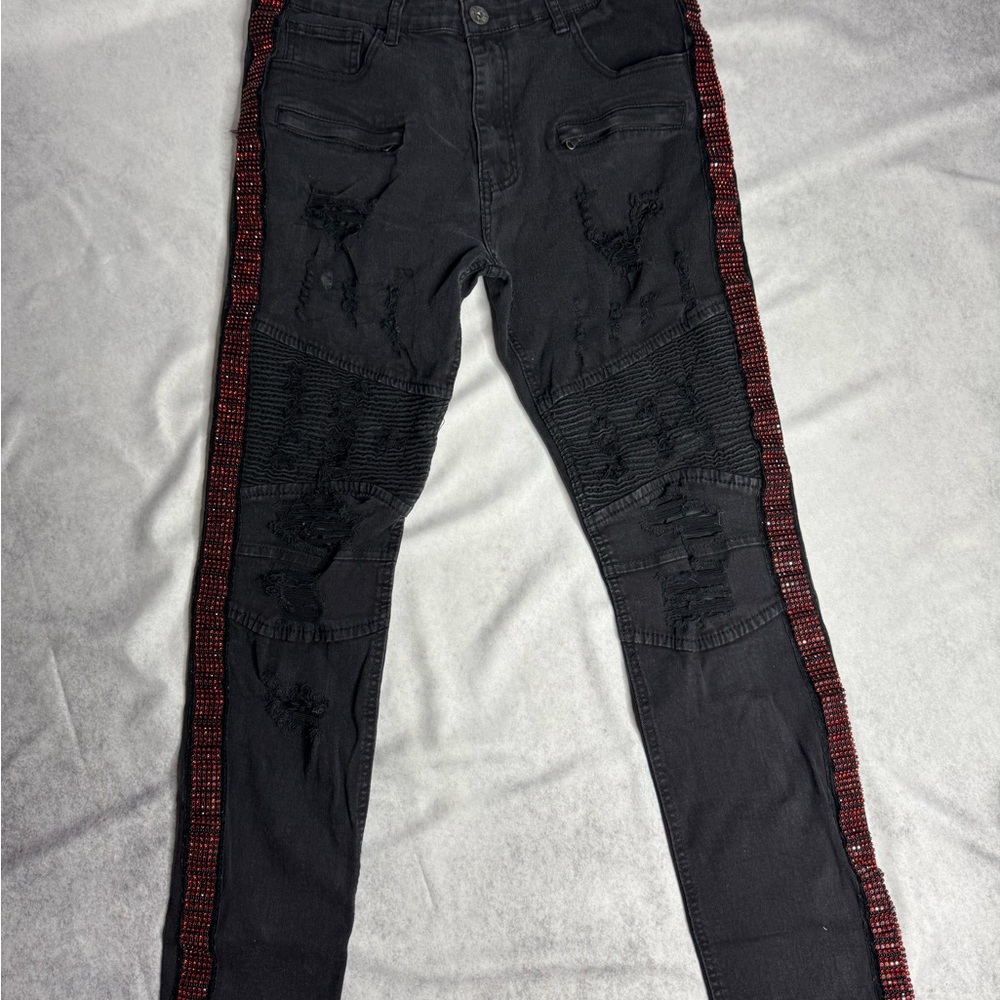 Men's Black Jeans with Red Accents